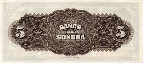 Banco de Sonora 5 N 00000 white back reverse