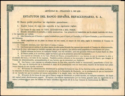 Banco Espanol Refaccionario 100 reverse
