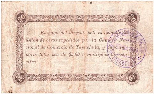 Cámara Nacional Tapachula 20c 14817 reverse