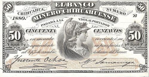 Banco Minero Chihuahuense 50c B proof