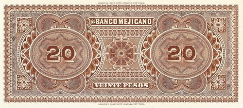 Banco Mejicano 20 E reverse proof