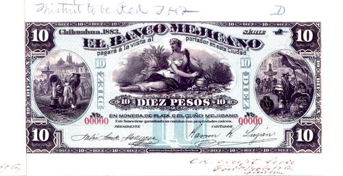 Banco Mexicano 10 proof in blue