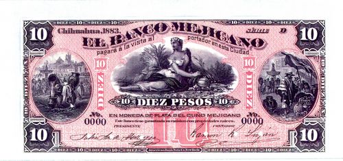 Banco Mexicano 10 proof in red