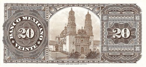 Banco Mexicano 20 proof reverse