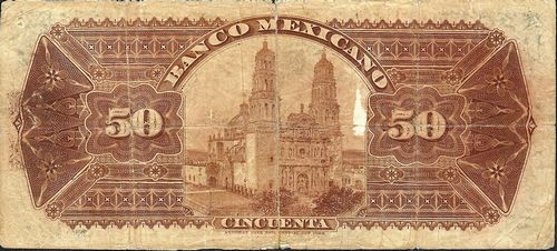 Banco Mexicano 50 A 00001 reverse