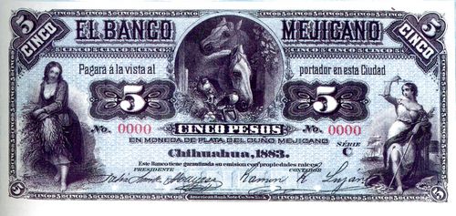 Banco Mexicano 5 proof in blue