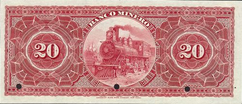 Banco Minero 20 A no number 1888 reverse