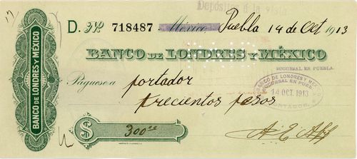 Banco de Londres 300 cheque al portador