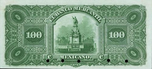 Mercantil Mexicano 100 A specimen reverse