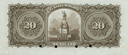 Mercantil Mexicano 20 A specimen reverse