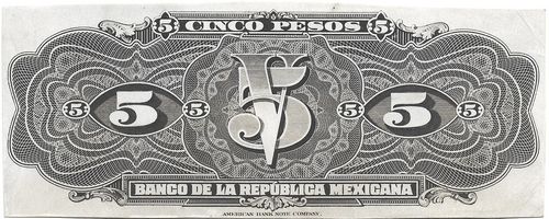 Banco de la Republica Mexicana 5 reverse