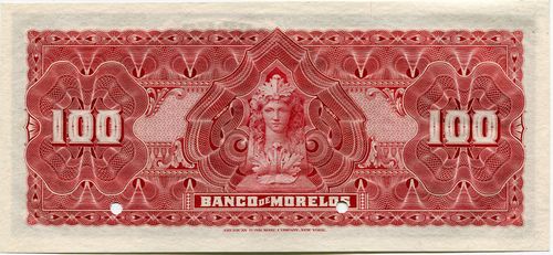 Morelos 100 specimen reverse