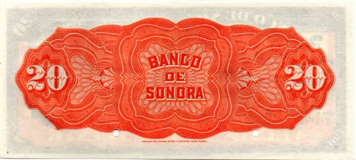 Banco de Sonora 20 U 00000 reverse