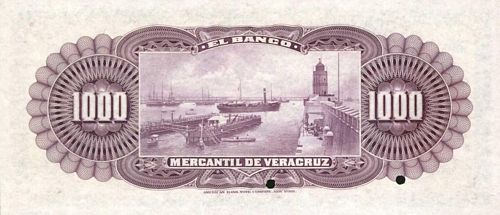 Mercantil de Veracruz 1000 specimen reverse