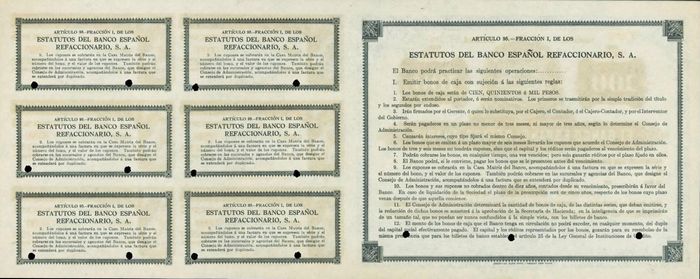 Banco Espanol Refaccionario 100 with coupons reverse