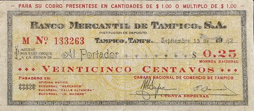 Banco Mercantil de Tampico 25c 133263