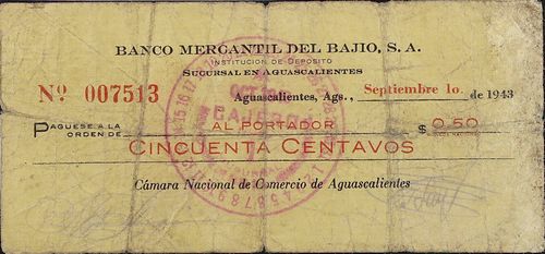 Banco Mercantil del Bajio 50c 007513